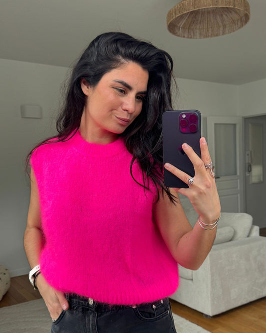 Pull sans manche - 70% mohair - Rose