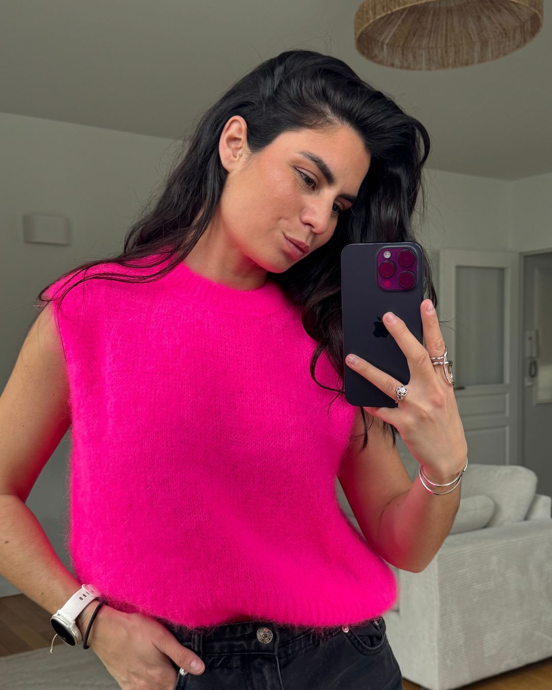 Pull sans manche - 70% mohair - Rose
