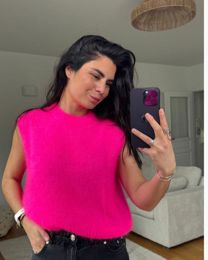 Pull sans manche - 70% mohair - Rose